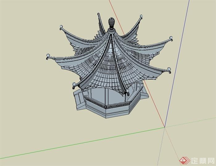 古典中式风格八角景观亭设计su模型(4)