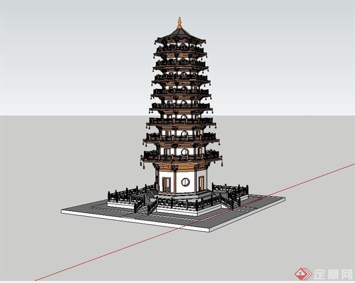 某古典中式风格许愿塔设计su模型(3)