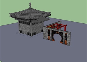 古典中式景观入口及亭子设计SU(草图大师)模型