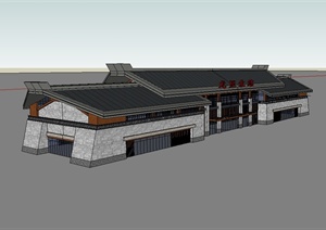 现代中式风格火车站建筑设计SU(草图大师)模型