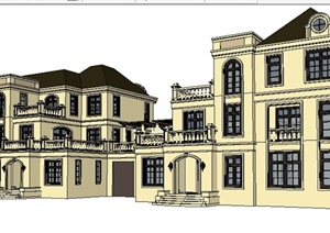法式风格3层别墅住宅建筑设计SU(草图大师)模型