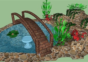 拱桥及水池组合景观SU(草图大师)模型