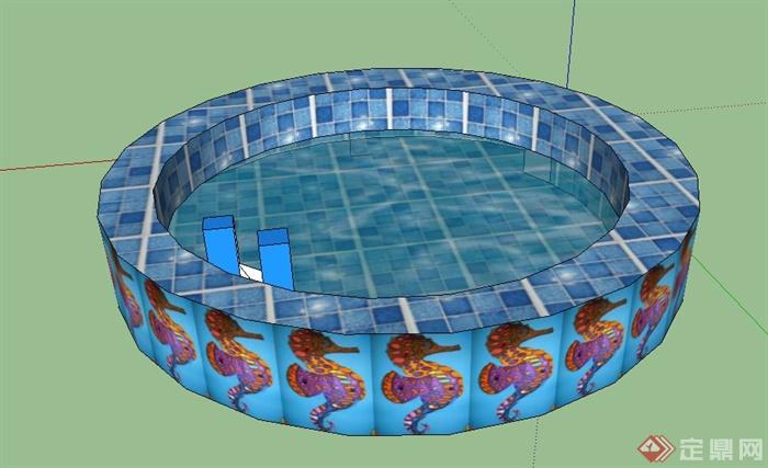 马赛克铺装圆形水池su模型(1)