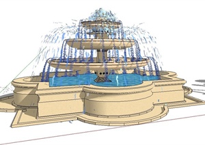 两款新古典风格喷泉水池设计SU(草图大师)模型