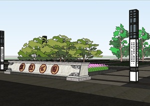 现代中式风格公园入口景观设计SU(草图大师)模型