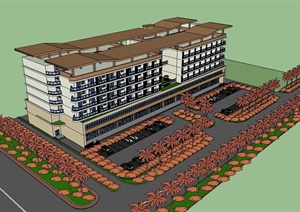 现代多层酒店建筑楼设计SU(草图大师)模型