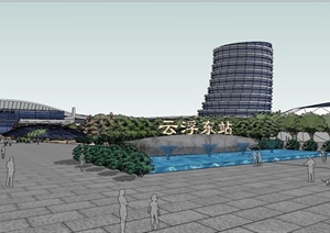 现代弧形火车站建筑设计SU(草图大师)模型