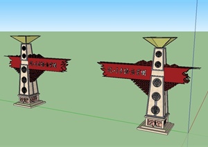 现代中式商业街大门详细设计SU(草图大师)模型