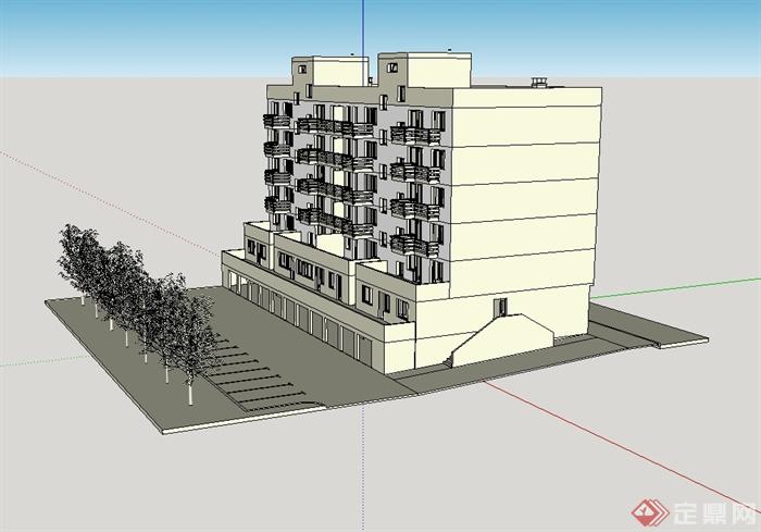 某现代风格小区居住建筑楼设计su模型(3)
