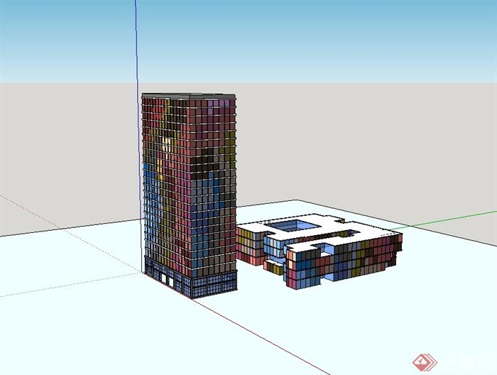 某现代风格多层及高层办公楼建设计su模型(1)