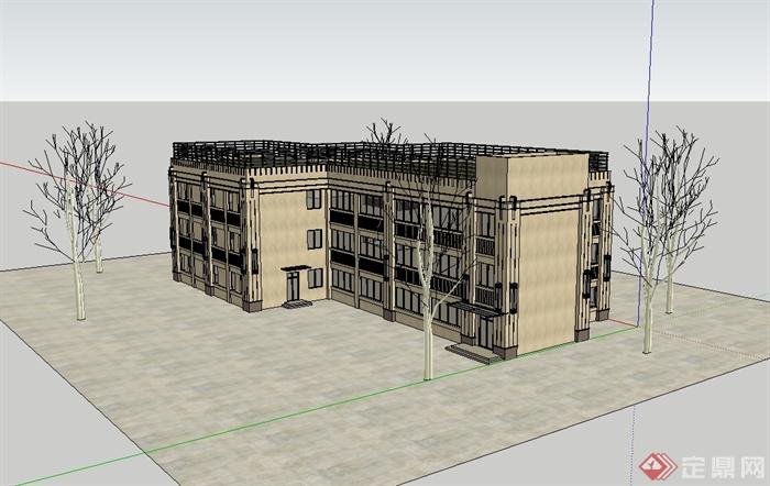 新古典风格三层商业建筑设计SU模型(3)
