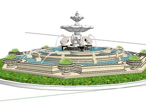 两款精美欧式喷泉跌水水池设计SU(草图大师)模型