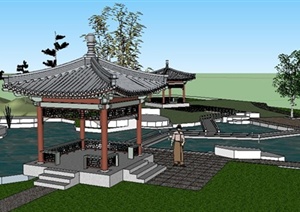 中式风格公共绿化景观环境SU(草图大师)模型