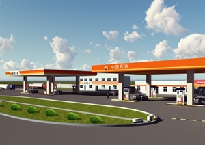 现代风格各种加油站中国石油燃气建筑设计su模型psd效果图