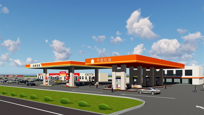 现代风格各种加油站中国石油燃气建筑设计su模型psd效果图