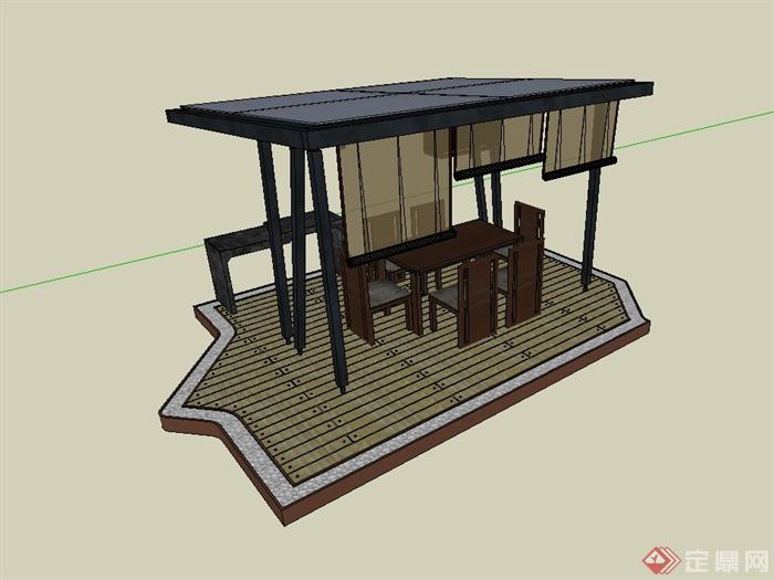 某现代风格室外餐桌椅设计su模型(1)