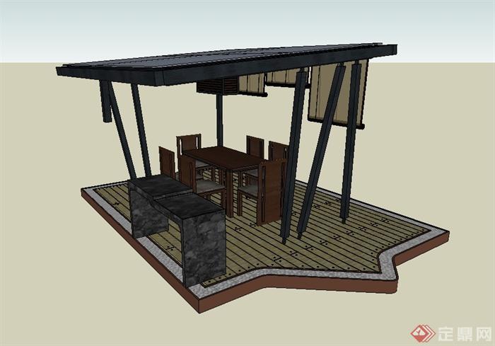 某现代风格室外餐桌椅设计su模型(2)