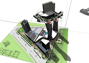 现代风格超高层商业办公楼综合楼设计SU(草图大师)模型