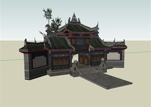 某寺庙古建入口大门设计SU(草图大师)模型