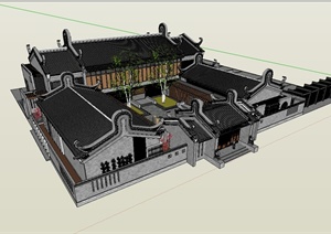 古典中式风格四合院会所建筑设计SU(草图大师)模型