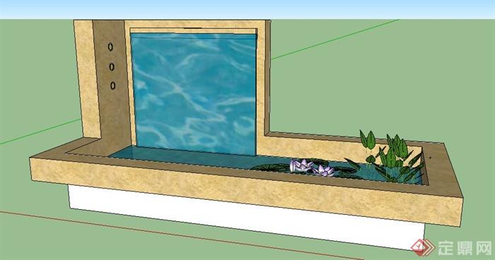 简约跌水荷花池su模型(2)