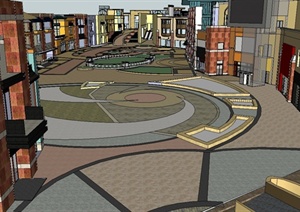 某精致现代风格商业步行街建筑设计SU(草图大师)模型