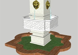 大理石喷泉景观柱水池设计SU(草图大师)模型