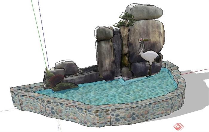 叠石景观水池设计su模型(2)