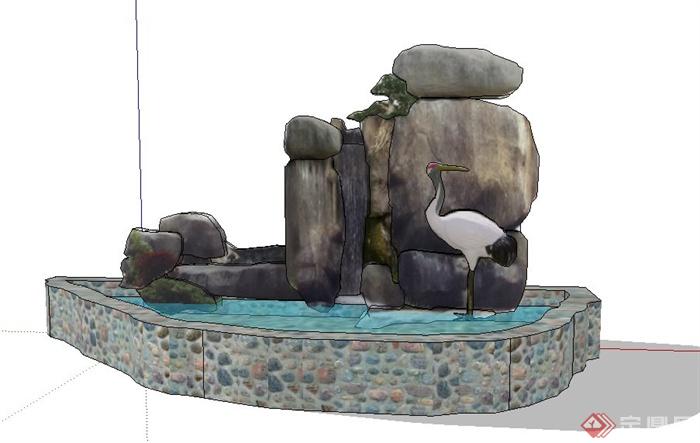 叠石景观水池设计su模型(1)
