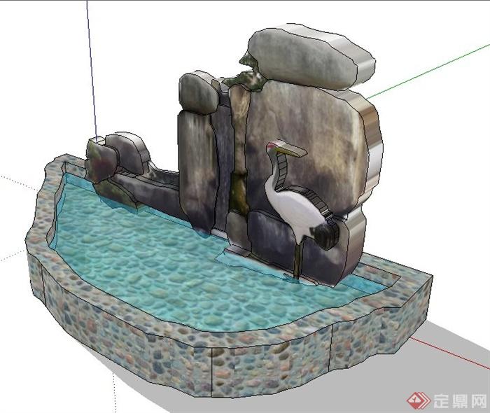 叠石景观水池设计su模型(3)