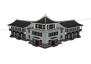 古典中式风格多层商业建筑SU(草图大师)模型