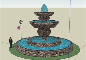 多层喷泉景观水池设计SU(草图大师)模型