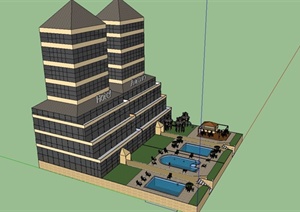 某欧式风格酒店泳池景观设计SU(草图大师)模型