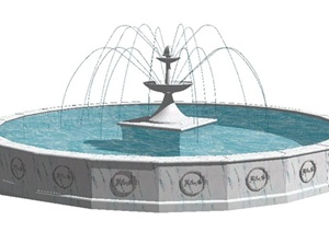 大理石圆形喷泉水池设计SU(草图大师)模型