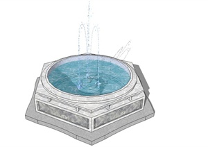 现代中式风格圆形喷泉水池设计SU(草图大师)模型