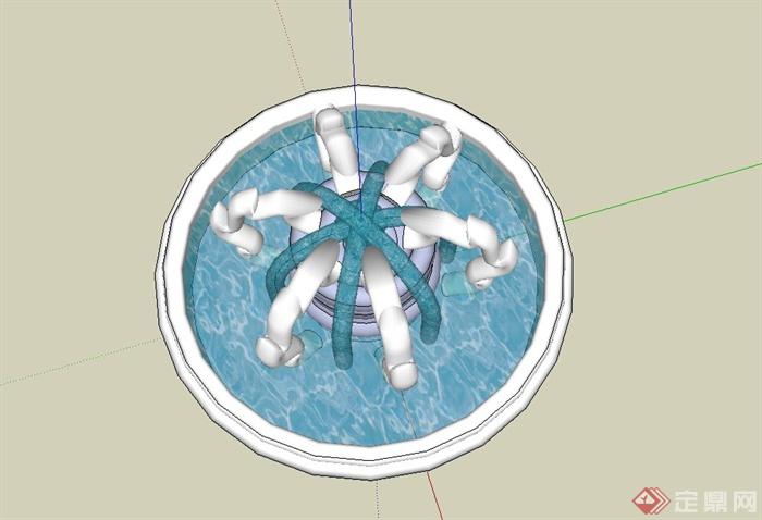 某现代中式风格创意圆形喷泉水池设计SU模型(2)