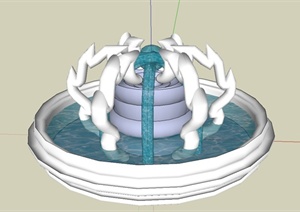 某现代中式风格创意圆形喷泉水池设计SU(草图大师)模型