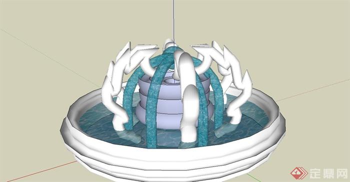 某现代中式风格创意圆形喷泉水池设计SU模型(3)