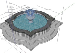 某现代风格精致喷泉水池设计SU(草图大师)模型
