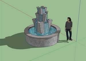 某现代风格详细跌水水池设计SU(草图大师)模型