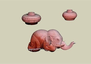 某大象陶罐小品设计SU(草图大师)模型