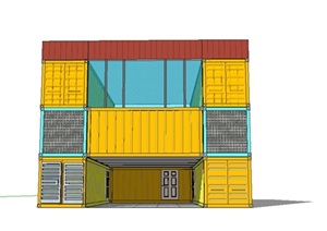 某现代简约风格集装箱式住宅建筑设计SU(草图大师)模型