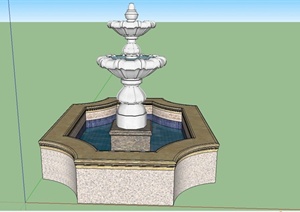 某欧式风格喷泉水池设计SU(草图大师)模型