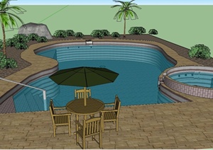 某现代风格别墅私家泳池设计SU(草图大师)模型