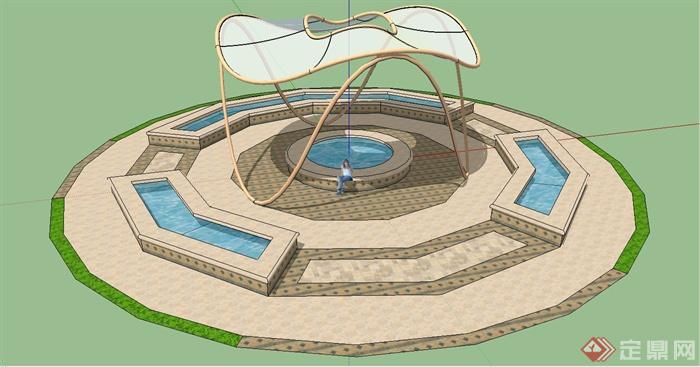 某现代风格圆形广场水体景观设计SU模型(1)