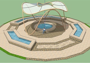 某现代风格圆形广场水体景观设计SU(草图大师)模型
