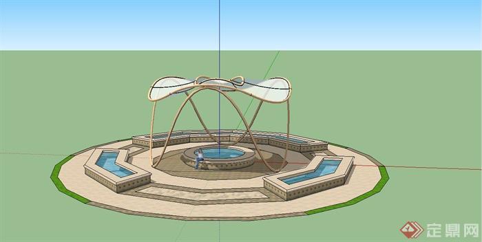 某现代风格圆形广场水体景观设计SU模型(2)