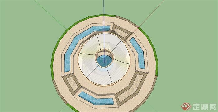某现代风格圆形广场水体景观设计SU模型(4)