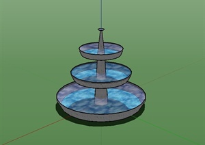 某现代风格三台水钵水景喷泉设计SU(草图大师)模型
