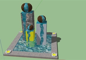 某现代风格精致喷泉池设计SU(草图大师)模型